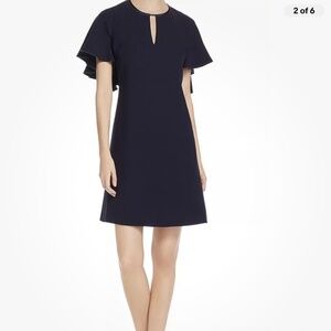 NWT Elie Tahari Theodore Dress 6 Navy Blue Keyhole Wear to Work Flutter Sleeve